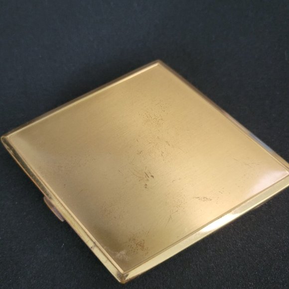Women's Vintage Compact Makeup Mirror Jeweled Gold Hinged Folding 4" x 3" - Picture 4 of 9